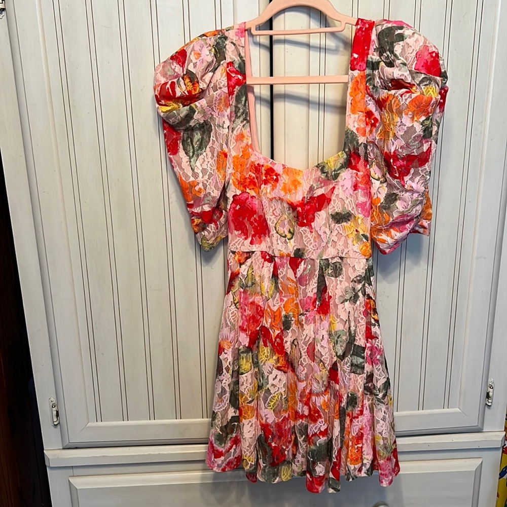 For Love & Lemons flower print dress with puff sleeves. Size small. NWT